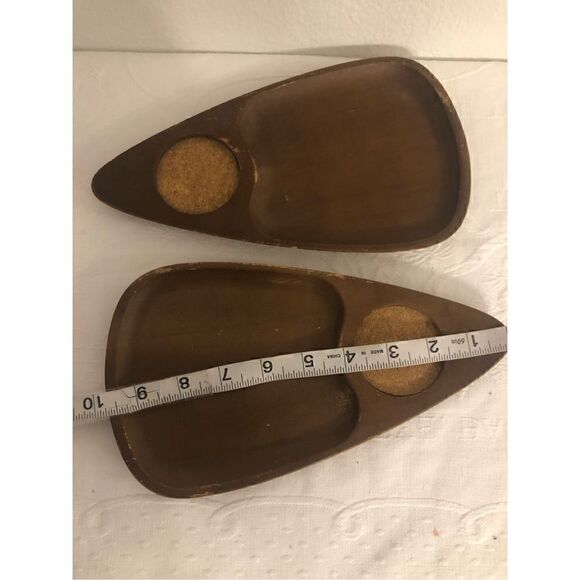 5/$25 SALE Vintage Set of Two (2) MCM Wooden Snack Triangular Tray Made in Japan - Picture 12 of 12